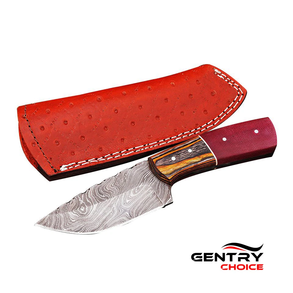Handmade Damascus Skinner Knife 4 Inches Blade Knife Leather Sheath Hunting Knif