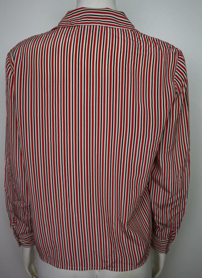 Blusa para mujer Leslie Fay talla PM roja a rayas abotonada vintage manga larga Foto 4 de 4