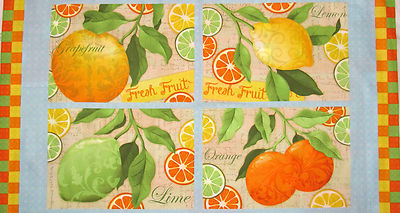 Orange Lemon Lime Fabric Place Mat Project Panel Citrus Grove SPX Blue 24'' PANEL