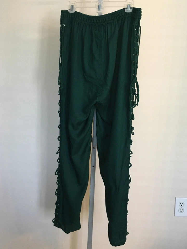 El Pirata Vestir Halloween Disfraz Pantalones Verde Oscuro Encaje Corbata Lados Para Hombres Grande Foto 3 de 4