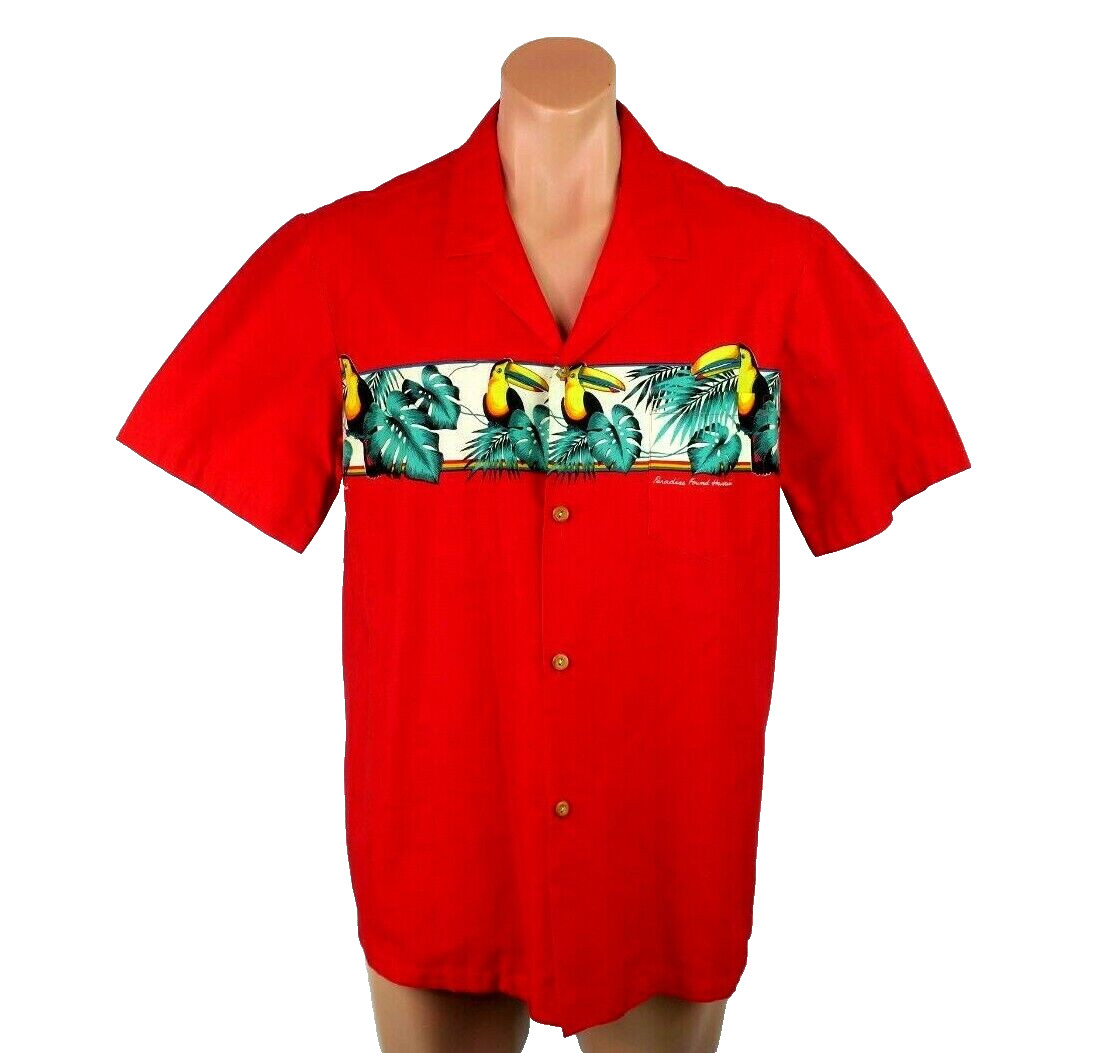 Red Vintage Tom Selleck Magnum P.I. Hawaiian Toucan PARADISE FOUND Button Up L