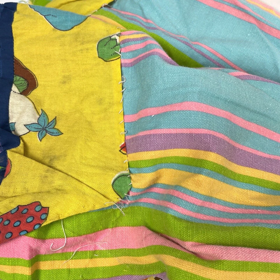 Colcha vintage inacabada 80 x 80 quadrados listra de cogumelo xadrez retrô - Imagem 3 de 4