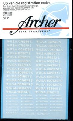 MW22 ARCHER 35053W U.S REGISTRIERCODES, FAHRZEUGSPEZIFISCH, UNSCHABLO DECAL  DEC