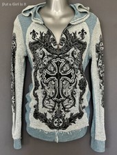 Nuevo VOCAL Mujer CRISTAL AZUL CRUZ DESGASTADO CÁRDIGAN CHAQUETA BOLSILLOS S M L XL