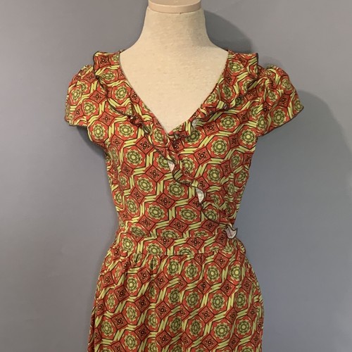 Matilda Jane Damen Größe Small Wickelkleid Cheerio Viskose grün rot Kurzarm - Bild 2 von 12