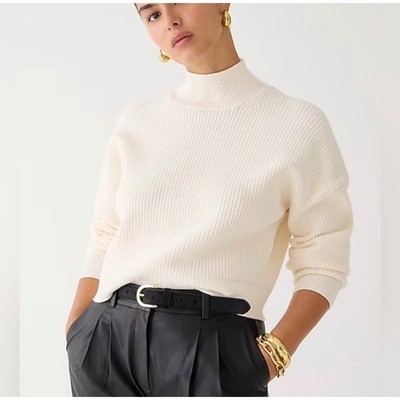 J. Crew Ribbed Mockneck Crop Sweater Womens XS Cream Cozy Soft Viscose BV348