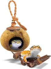 Coconut Husk Hut for Leopard Gecko Cave Habitat Ladder Hanging Loop