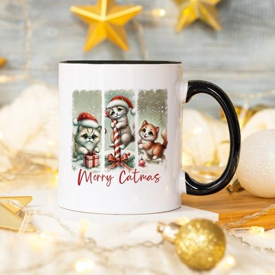 Merry Catmas Unisex 11 Unzen Keramiktasse Katzenliebhaber Weihnachtsgeschenk für Sie & Ihn