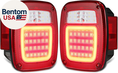 2Pcs LED Tail Lights Assembly Rear Combination Stop Turn Tail Halo Glow, with Re