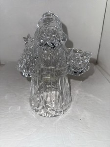 Vintage 24% Lead Crystal Santa with tree and gift Candle Holder