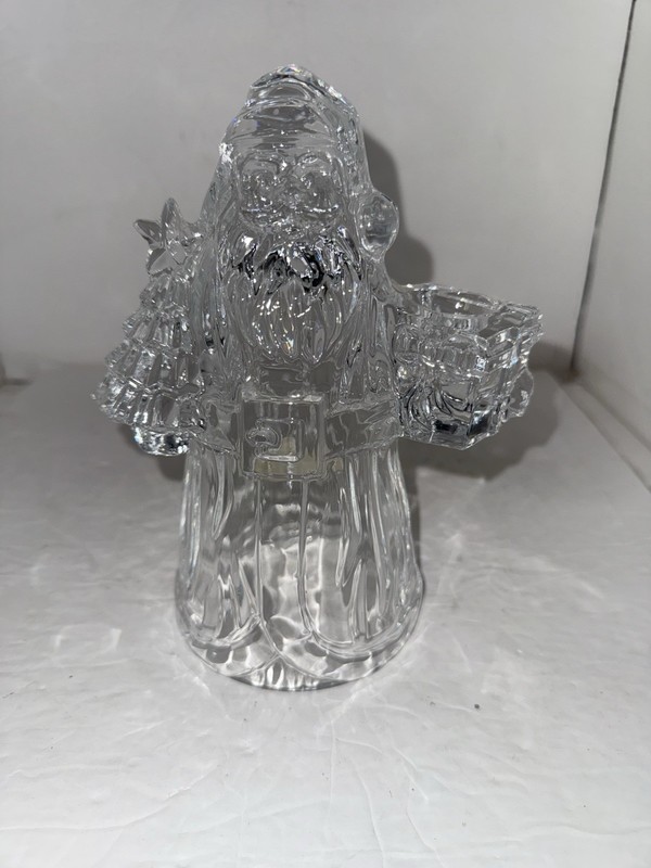 Vintage 24% Lead Crystal Santa with tree and gift Candle Holder