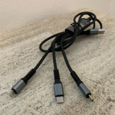 3-in-1 Braided Charging Cable USB-C Micro-USBBlack Nylon