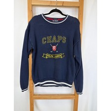 Vintage Chaps by Ralph Lauren Navy Hand Framed Embroidered Sweater Small