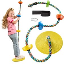 Tree Swing for Kids - Single Disc Seat and Rainbow Climbing Rope Set w/Carabi...