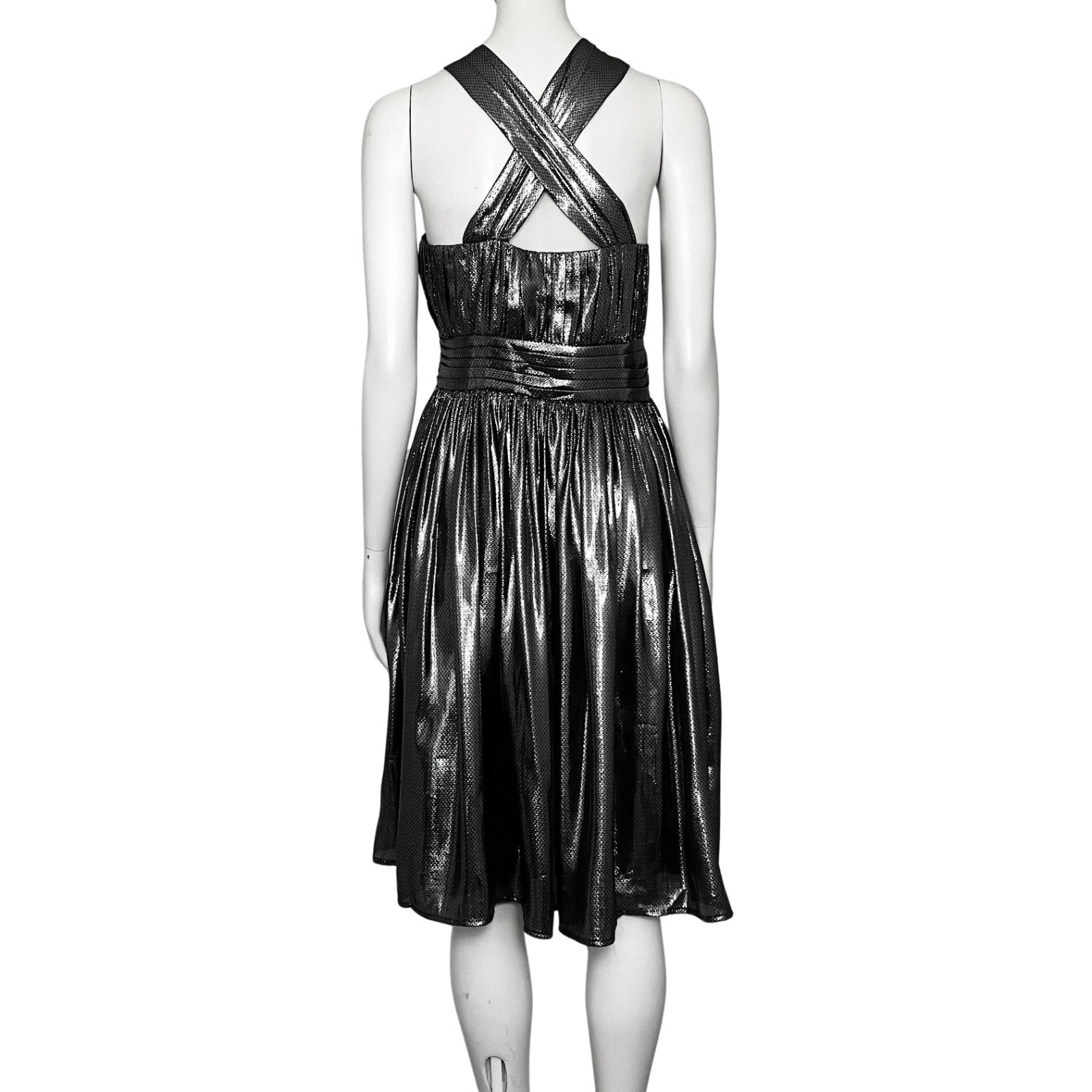 Calvin Klein Silk Blend Gunmetal Metallic Party Dress. L/XL Babydoll Cocktail thumbnail 5