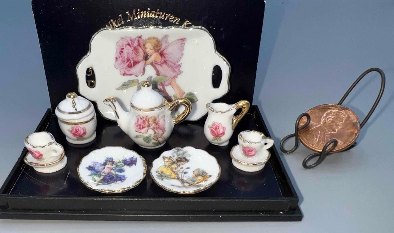 MINIATURE DOLLHOUSE 1:12 REUTTER TEA SET W/TRAY FLOWER FAIRIES - 75.361/6