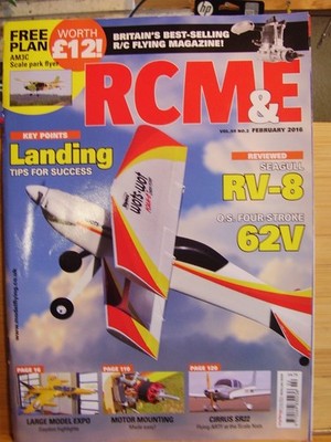 RCM&E MODEL AIRCRAFT MAG FEBRUARY 2016 WITH AM3C SCALE PARK FLYER PLANS 46'' SPAN