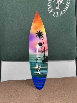 10  Wood California Beach Surf Board. Dolphin, Palm Tree & Ocean View.
