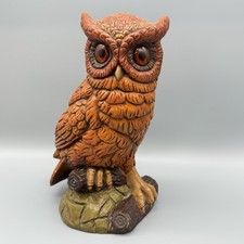 Vintage MCM Large Owl Figurine Ceramic Horned Owl Sitting On Branch 9.5  