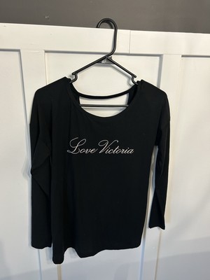 Victorias Secret Long Sleeve Open Back Shirt Top sz S Black Love Victoria VS