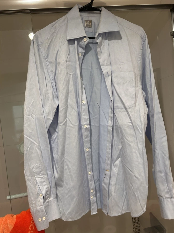 Set of 3 IKE BEHAR New York Light Blue Button Down Long Sleeve Casual Shirt 16 - Image 2 of 4