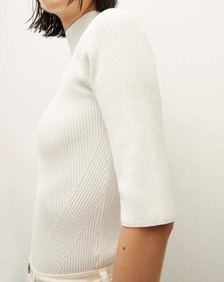 VERONICA BEARD Top Short Sleeve Pernia ribbed-knit Womens Large Off White