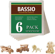 12X12 Inch, 1/16" Thick - 6 Pack Pre-Sanded Wood for Craft
