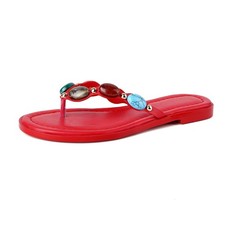 Jeweled Thong Flip Flops for Women Open Round Toe Flat Sandals Summer Beach C...