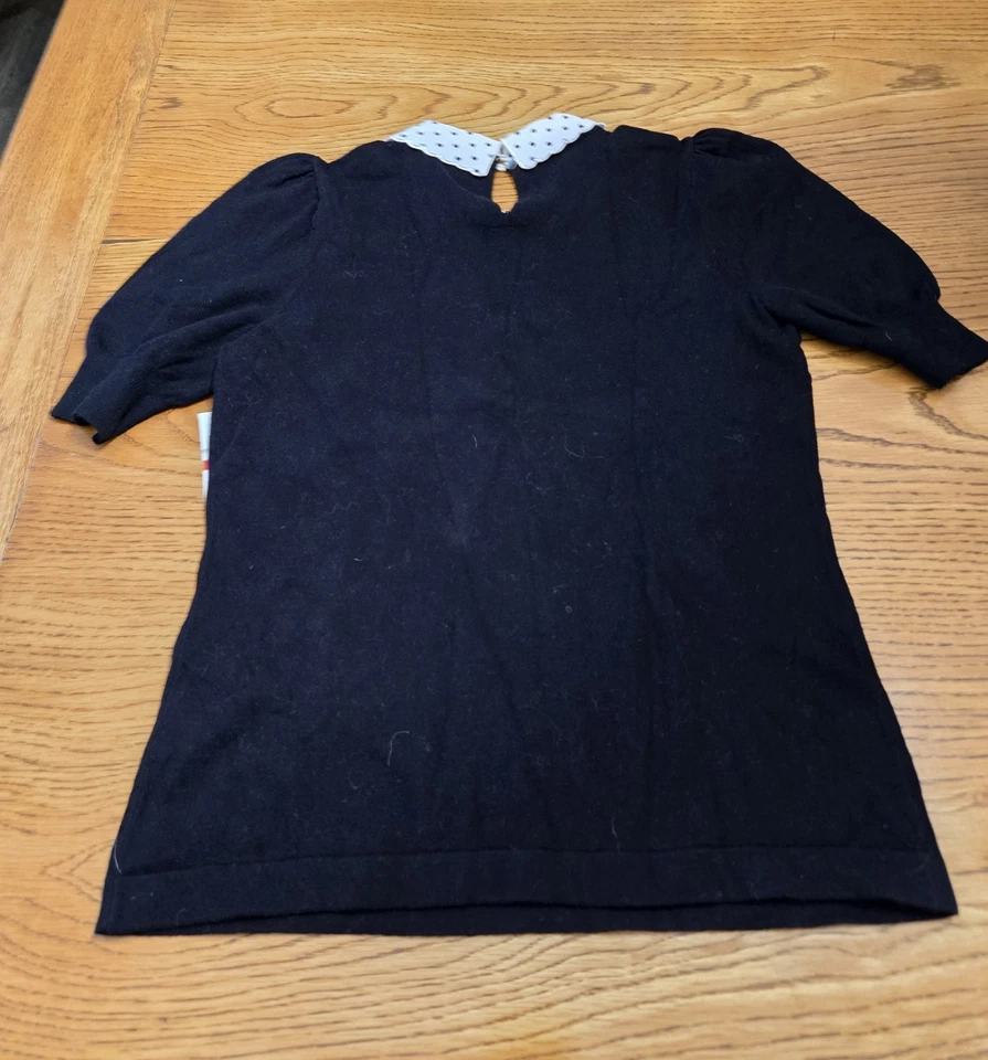 全新带标签 CECE 女式黑色毛衣 Wt Poka Dot Peter Pan 领 XS 码 — 第 2/3 张图片