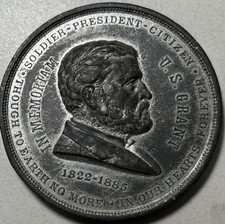 1885 George Morgan 34 mm Memorial Medal, Ulysses S. Grant, Free SH