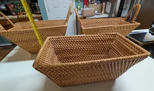 Set of 3 Rattan Baskets Handmade Woven