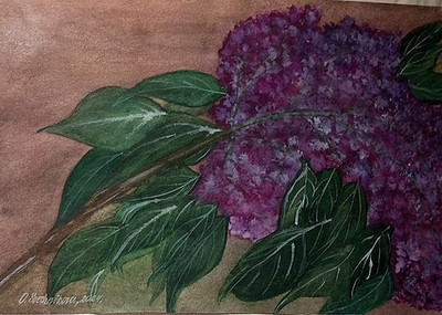 original watercolor painting lilac branch for interior floral decor 20.9x29.6 cm