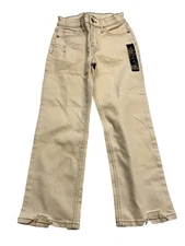 Art Class Baggy Jeans Womens 7 Cream Distressed Raw Hem High Rise Stretch Denim