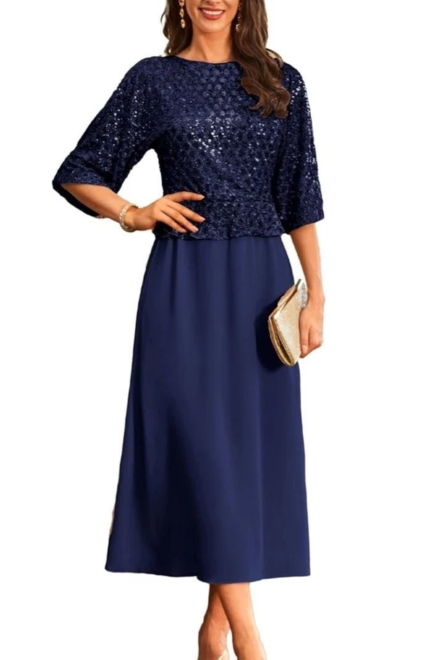 GRACE KARIN Vestido Madre de la Novia Lentejuelas, Azul Marino, Talla 2XL Foto 2 de 4