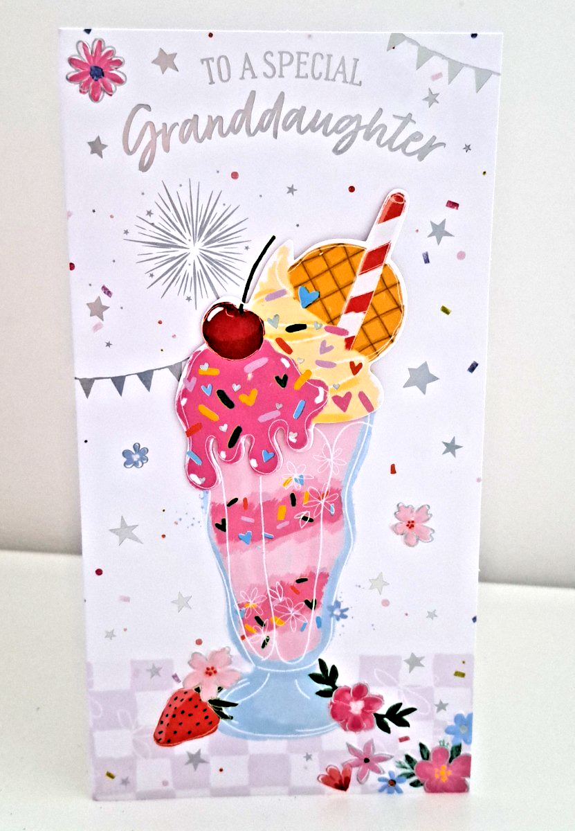 To A Special Granddaughter Birthday Card. 23x12cm