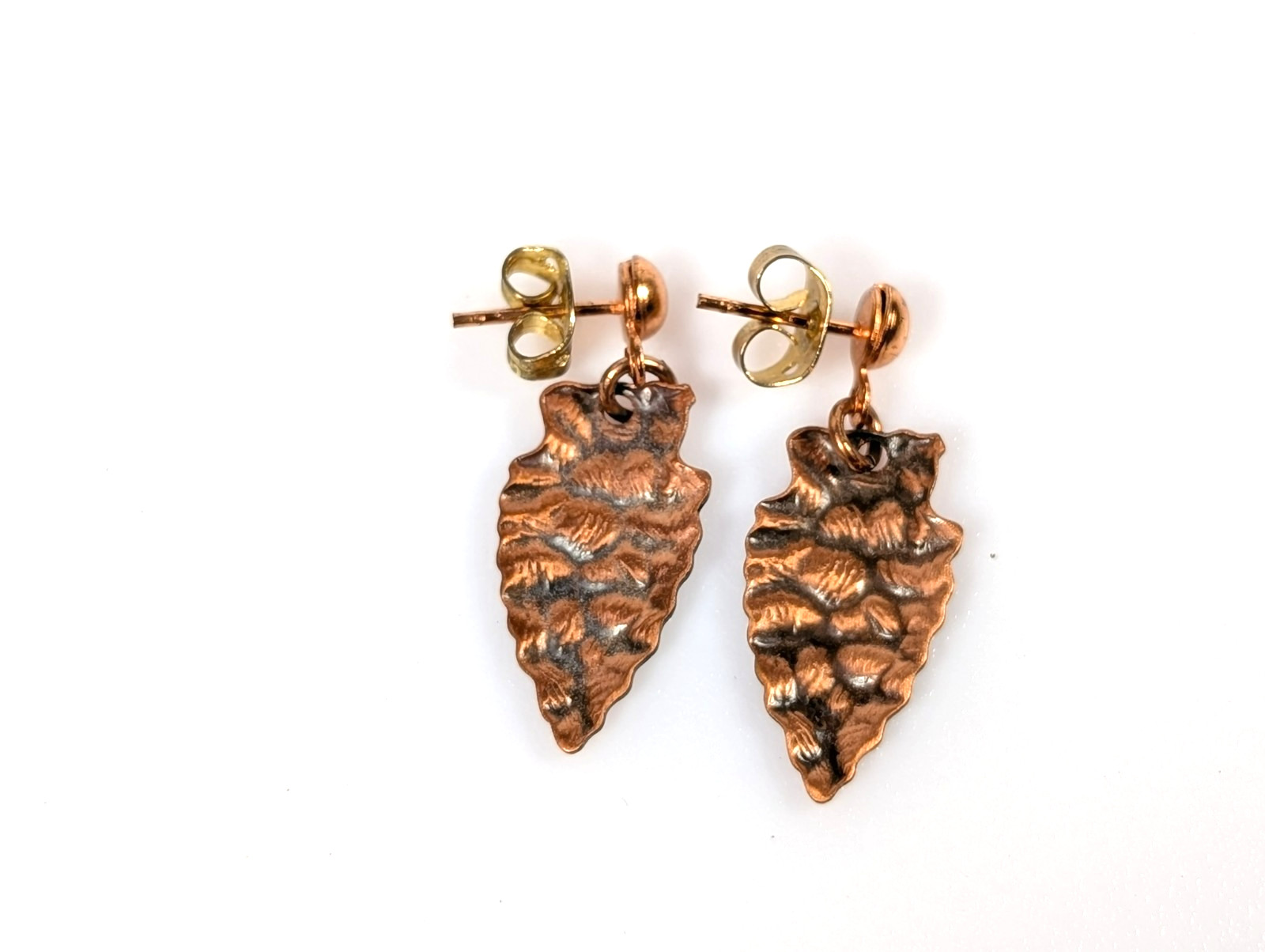 Vtg Copper Arrowhead Hammered Dangle Earrings Sou… - image 5