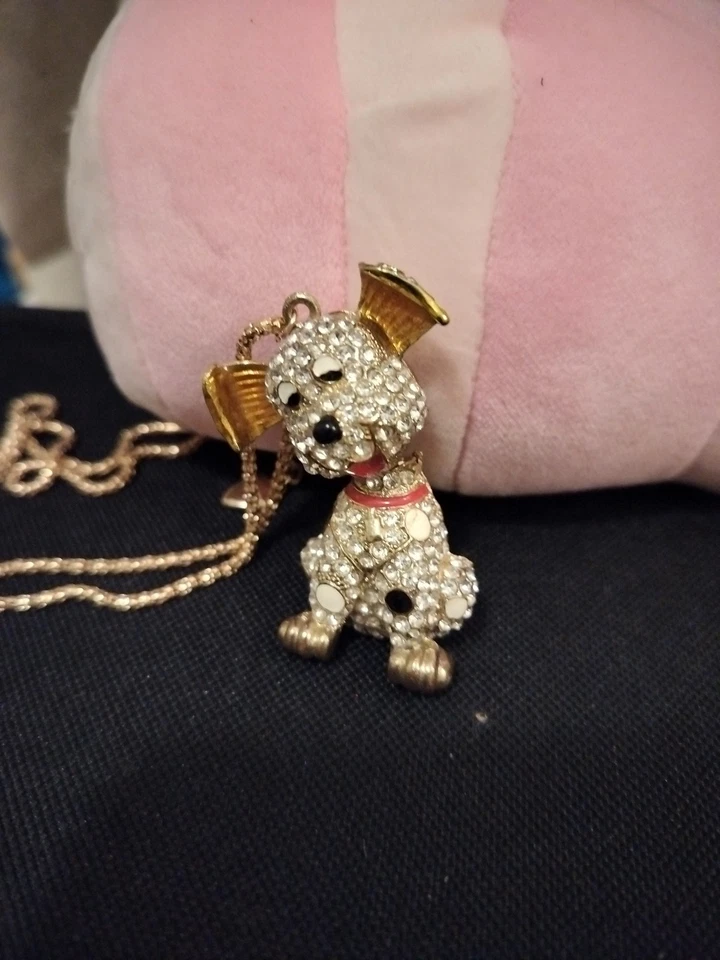 Collar Betsey Johnson Cabeza Movible Brillante Perro Cachorro De Colección Más de 3" de Alto Pesado Foto 2 de 4