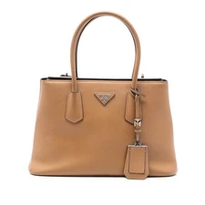 Authenticated Prada Cuir Turnlock Twin Brown Beige Saffiano Leather Satchel