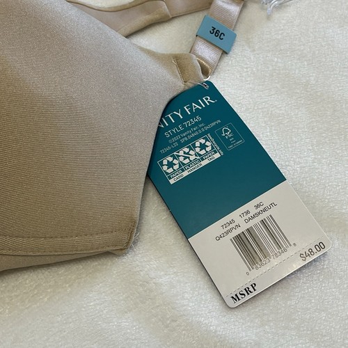 Vanity Fair Beauty Back Beige Wireless Bra Style 72345 Full Coverage Sz 36C New - Picture 11 of 13