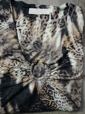 LIC Women  s Animal Print V-Neck Long Sleeve Ring Bodysuit Size L Stretch