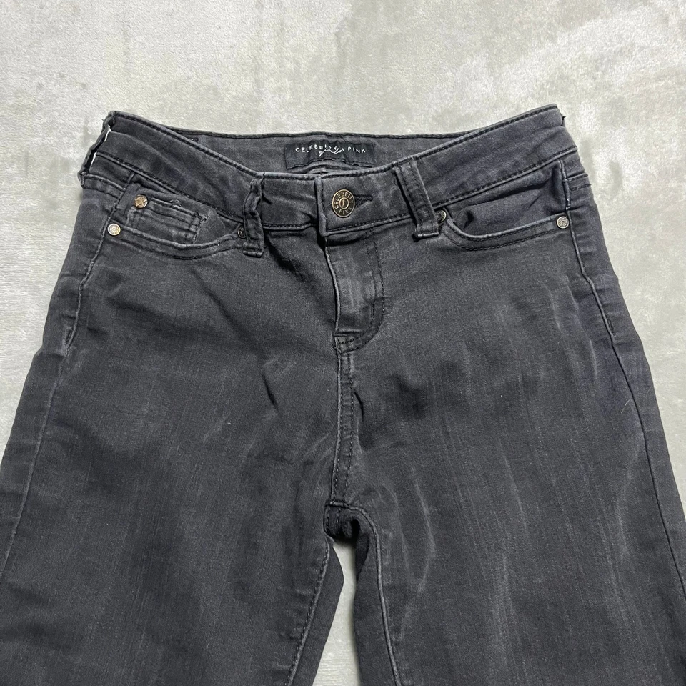 Pantalones de mezclilla Celebrity Pink para niñas negros lavados talla 12 calce ajustado cómodos elásticos Foto 2 de 4
