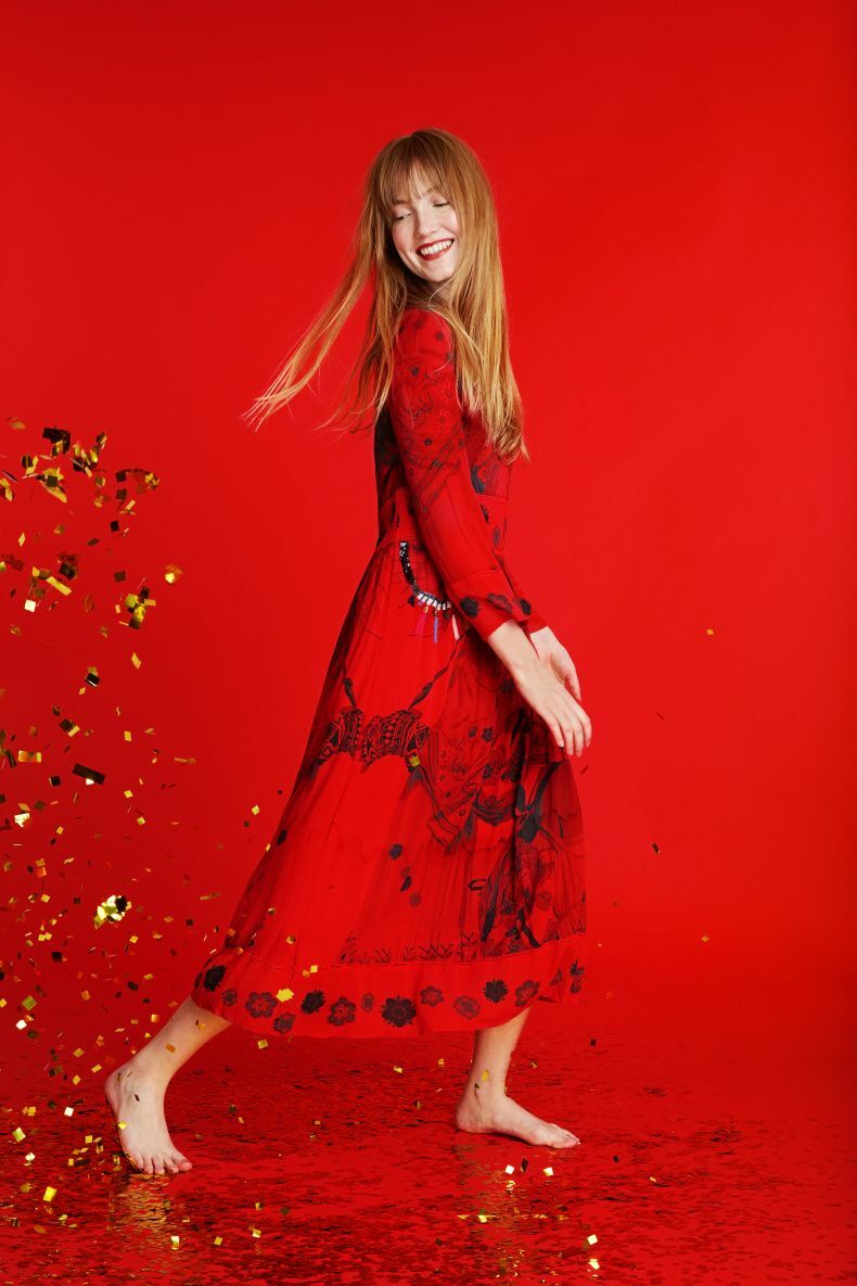 desigual red dress Fitted dress with a crossover neckline Women's I Desigual.com