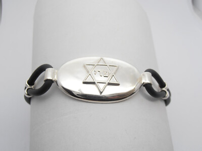Cozzi Gioielli Star of David Bracelet 925 Silver and Rubber Hebrew Symbol