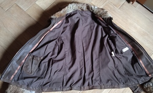 Giacca imbottita in pelle marrone con risvolti in vera pelliccia donna Tg.42 - Foto 5 di 11