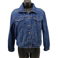 Izod Women's Denim Jacket Size Petite Large Vtg 1990's ? Blue Cotton 20" Length