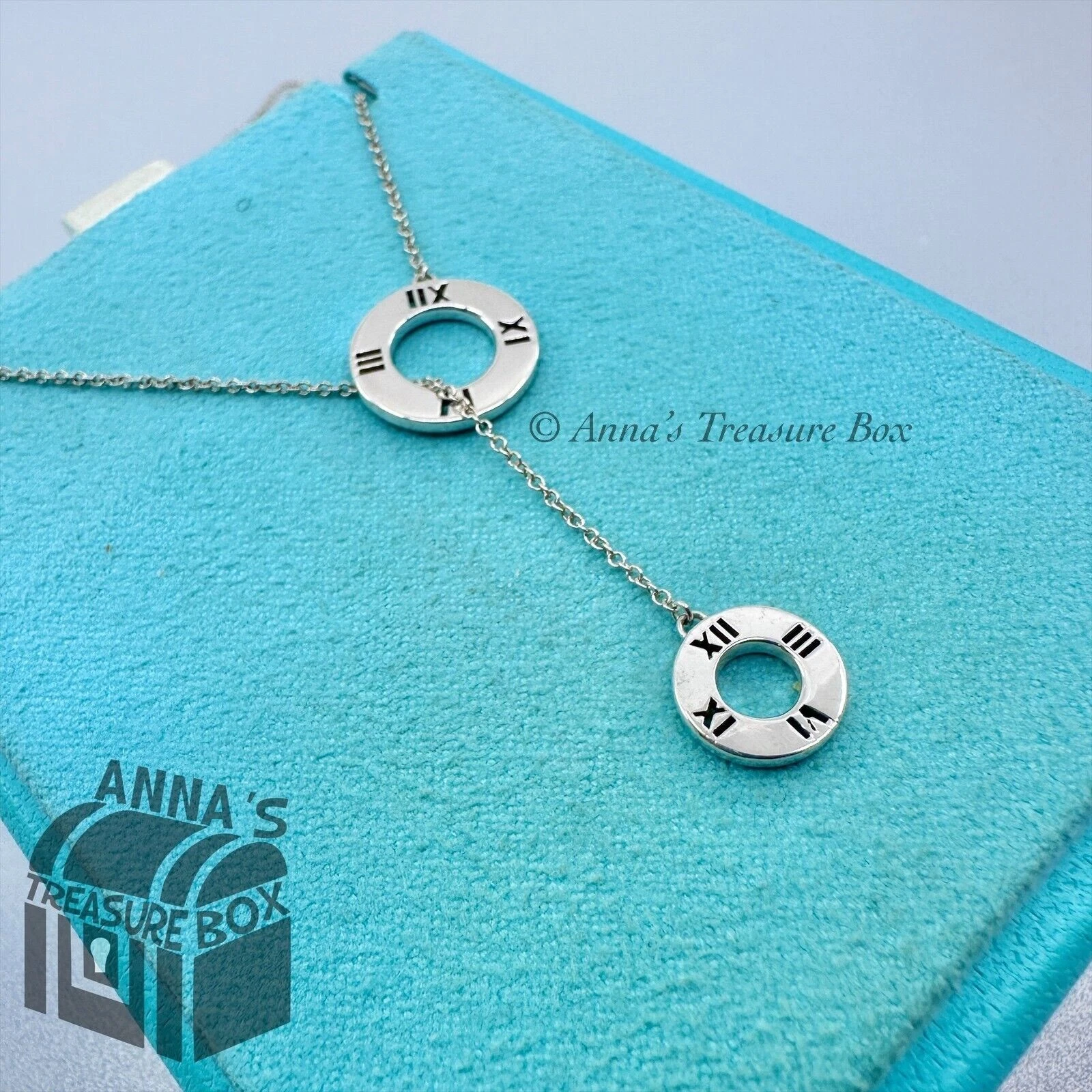 TIFFANY & CO. "Collana 18"" regolabile 18"" argento 925 Atlas disco Lariat 18"" (borsa)