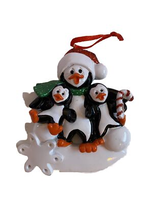 Penguin Parent Grandparent with 2 Children Christmas Tree Ornament Gift - EUC