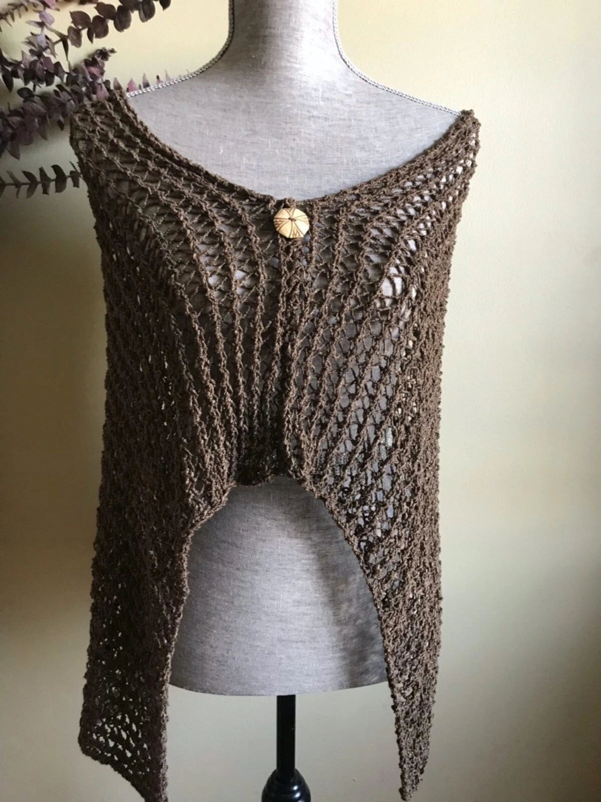 Knitted Sweater Poncho, Brown Rayon Handmade gift hand knit Cape Shoulder warmer