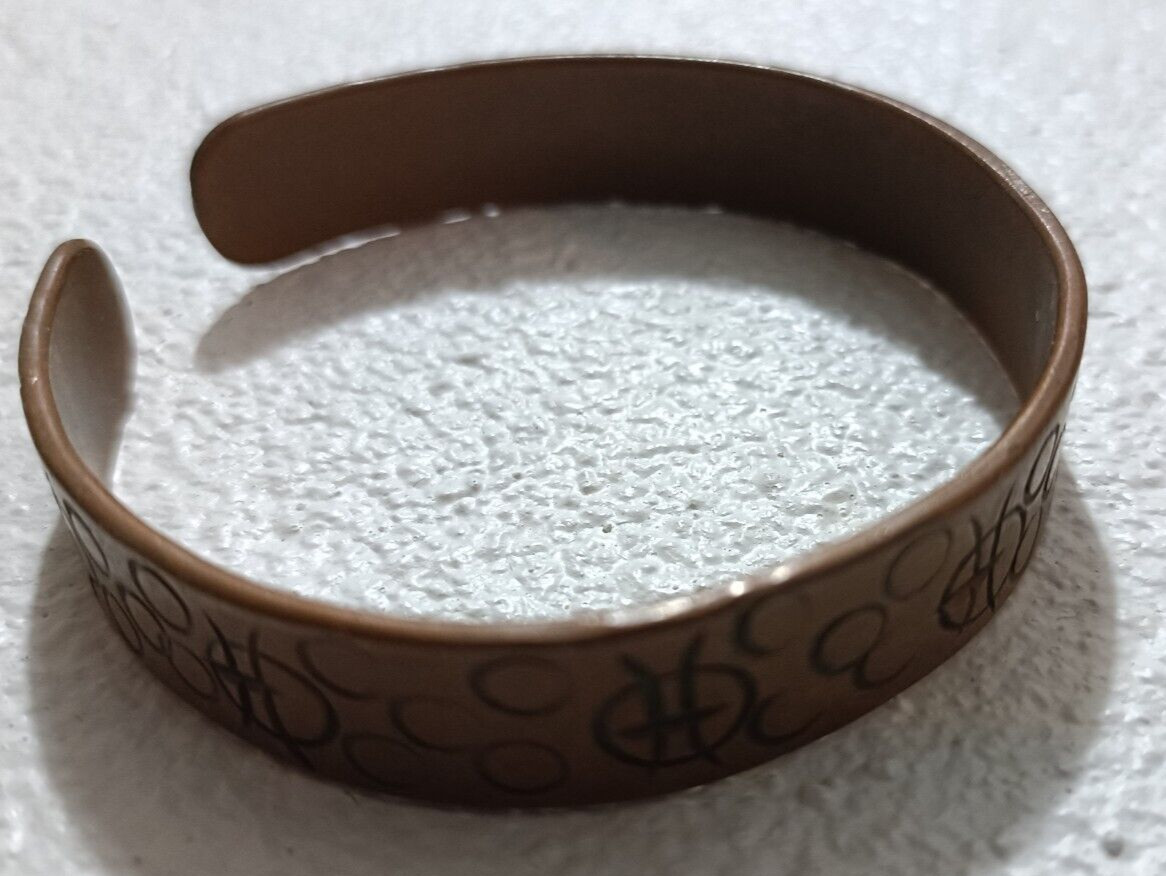 Old antique solid cooper bracelet slave hand-engr… - image 2