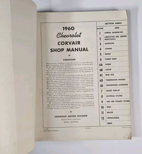 1960 Chevrolet Corvair Shop Manual Shop Book Repair Manual S&M 21 Chevy - Picture 4 of 5